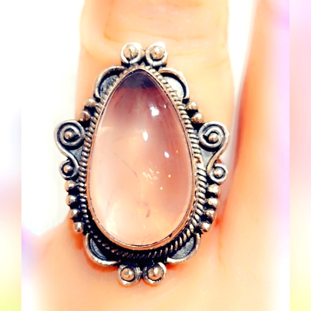 Rose Quartz Sterling Silver 925 Gemstone Ring